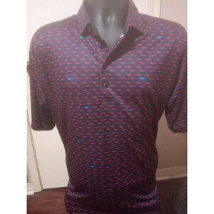 Men's Hinton & Hinton Navy Blue Red Performance Luxury Polo Shirt Large L
